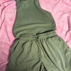 Green Sleeveless Top and Shorts Set